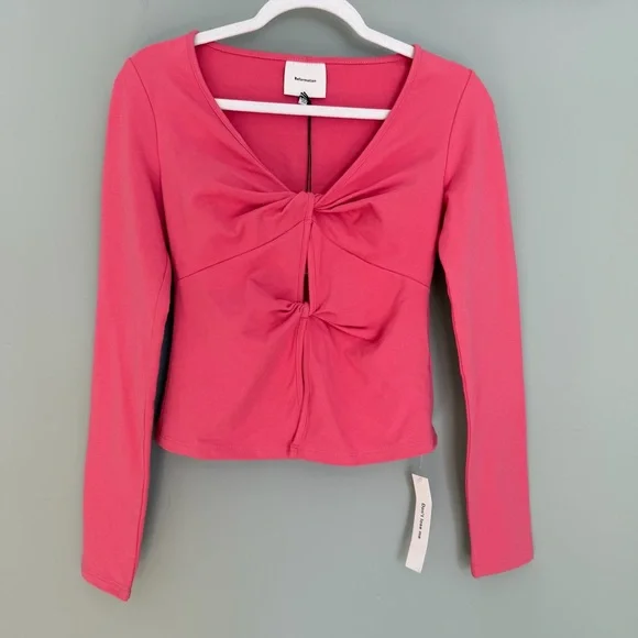 NWT Reformation "Silas" Snapdragon Pink Front Cutout Long Sleeve Knit Top - Picture 3 of 15